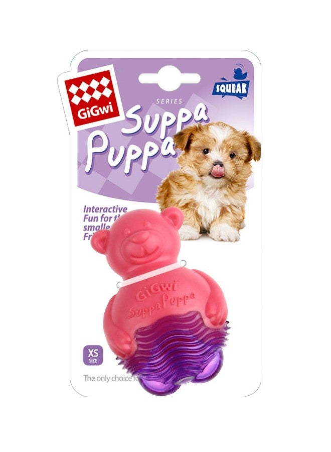 جيجوي لعبة الدب جي جيوي سوبا بوبا للجراء والكلاب الصغيرة، لعبة متينة وغير سامة للكلاب مع صفارة، تقلل الأسطح الملمسية من تراكم البلاك والجير، مناسبة للعب والمضغ والتسنين، لون وردي، حجم صغير - Image 5